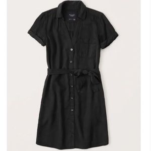 Abercrombie Black Short Sleeve Tie-Waist Shirt Dress